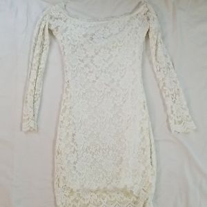 Hot Miami Styles Off White Lace Off Shoulder Dress